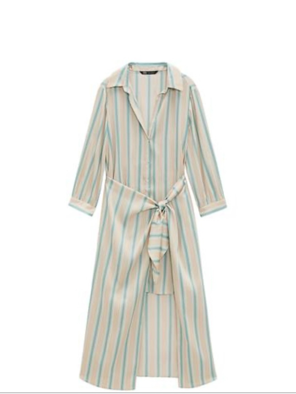 Zara Beige and Light Green Striped Shirt